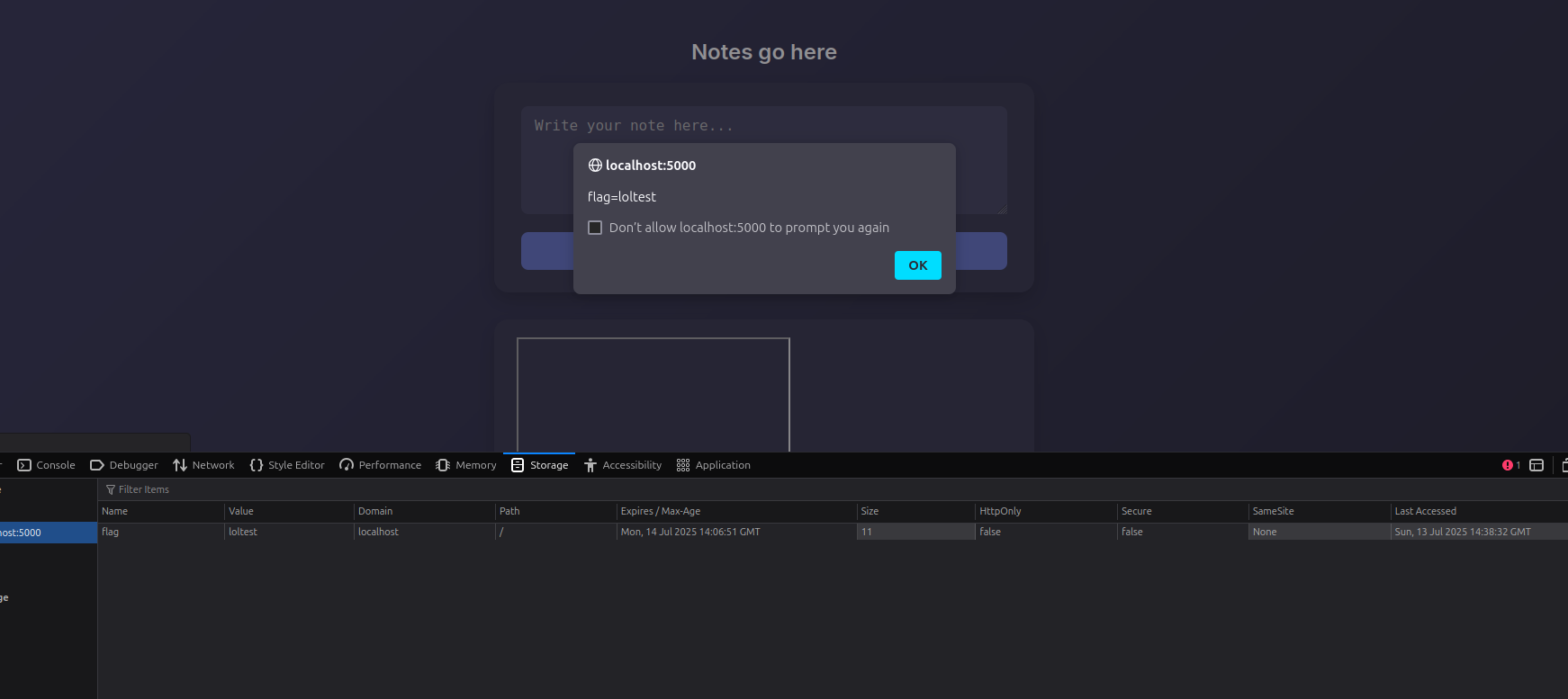 Alert triggered on the website
